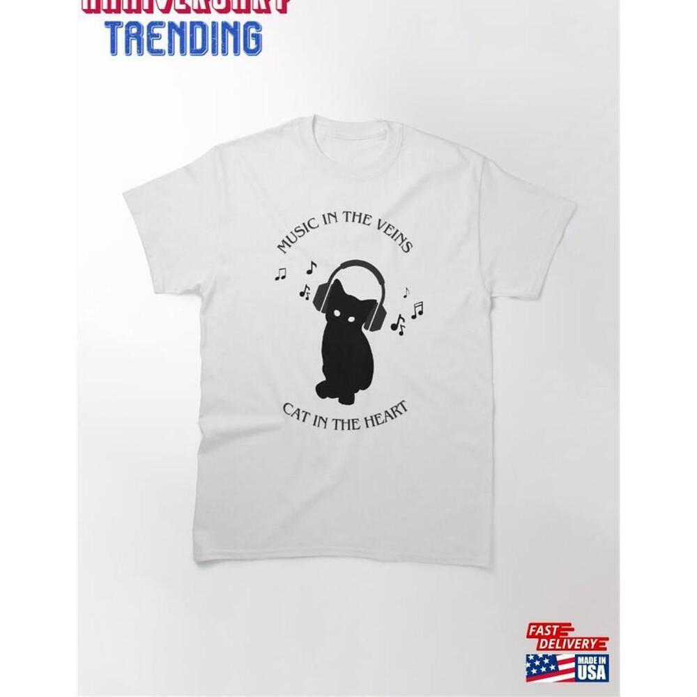 Music In The Veins Cat Heart Classic Tshirt